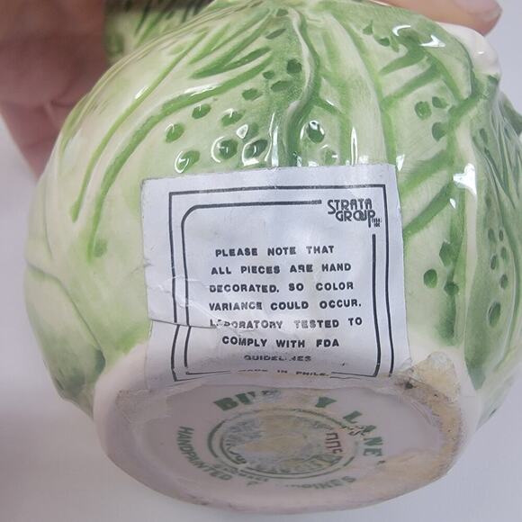 Vintage Bunny Lane By Strata White Rabbit Green Cabbage Easter Tea Pot W/ Lid - Picture 16 of 16